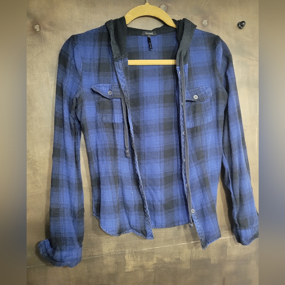 Blue plaid hooded flannel
